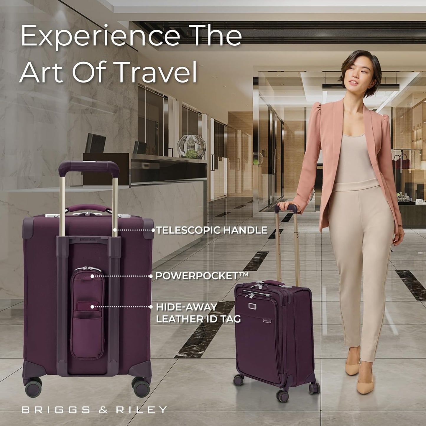 Briggs & Riley 21" Global Carry On Expandable Spinner - Luggage for International Travel, Suitcases with Wheels, Softside Rolling Bag for Men & Women, Self-Repairing Zipper - Baseline Collection, Plum