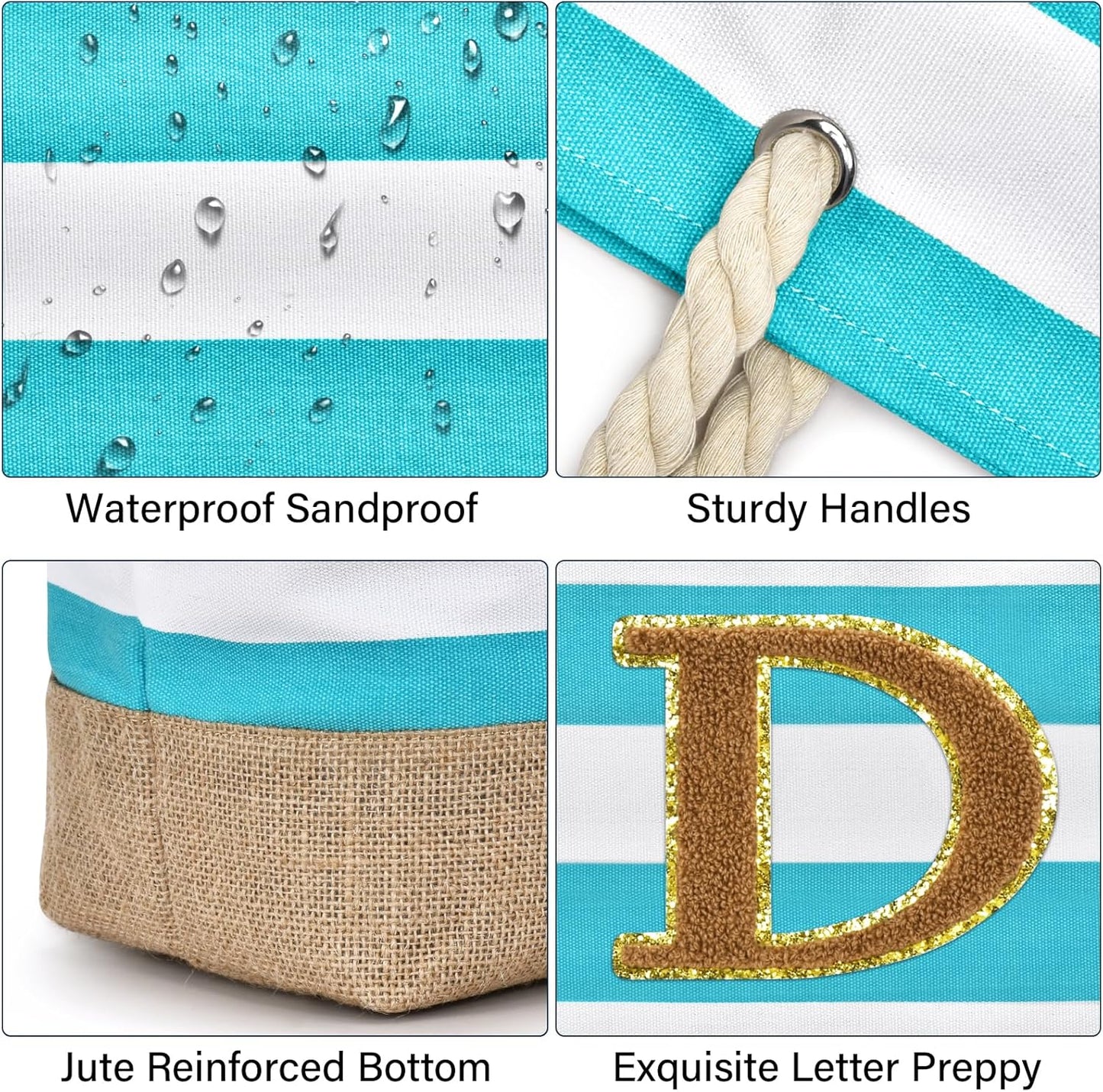 Becokan Beach Bag Initial Beach Tote with Makeup Bag for Travel Work Storage Personalized Birthday Gifts for Women Her