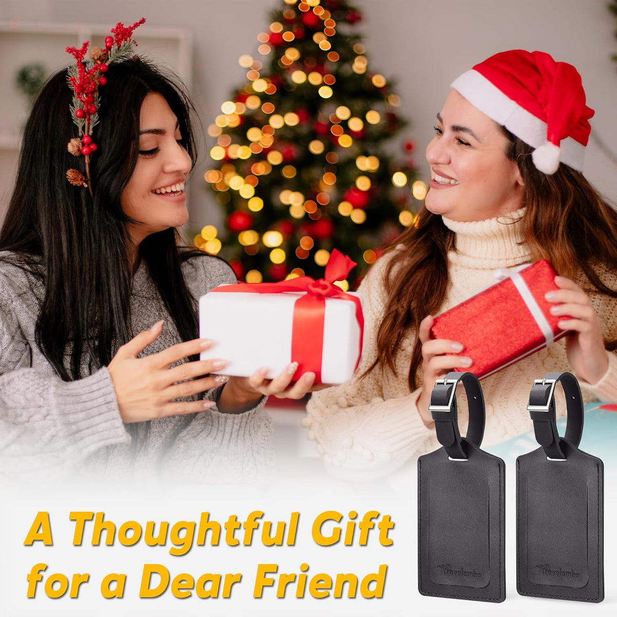 Travelambo Luggage Tags for Suitcases PU Leather Travel Tags Bag Tags Privacy Protection Travel Essentials