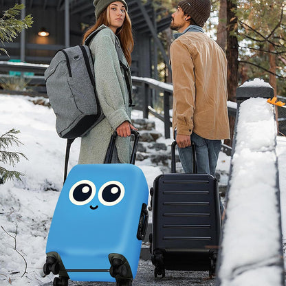 ANNA QUEEN Cute Smiley Face Luggage Cover, Blue Cartoon Suitcase Protector with Big Eyes Design, Stretchable, Washable Travel Cover for 28-30 Inch Luggage