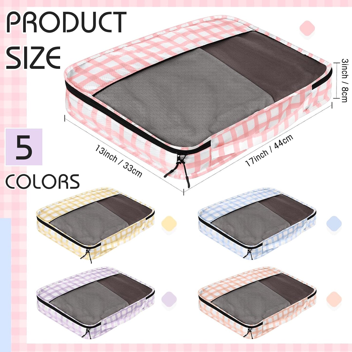 5 Pcs Packing Cubes for Suitcase Large Travel Cubes Carry on Luggage Organizer Bags for Clothes Accessories(L,Plaid)