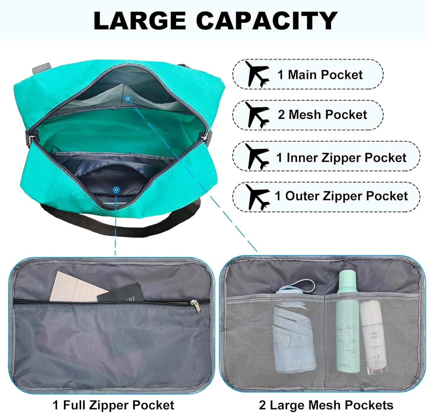 For Spirit Airlines Personal Item Bag 18x14x8 in Underseat Carry-on Luggage foldable Travel Duffle Bag for Airplanes(30L, Teal)