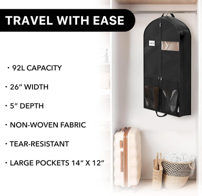 Simple Houseware 43-Inch Travel Garment Bag with Pockets, Non-Woven | Lightweight, Black, 3 Pack