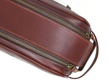 10" Premium Leather Toiletry Travel Pouch With Waterproof Lining | King-Size Handcrafted Vintage Dopp - Kit Gift for Father's Day By Aaron Leather Goods