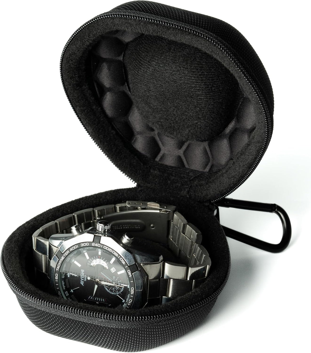 padded single Watch travel Case, men's watch case holder for Wristwatches & Smart Watches up to 54mm, Black Padded Watch case