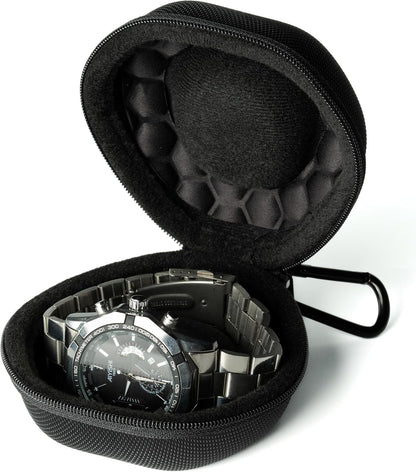 padded single Watch travel Case, men's watch case holder for Wristwatches & Smart Watches up to 54mm, Black Padded Watch case