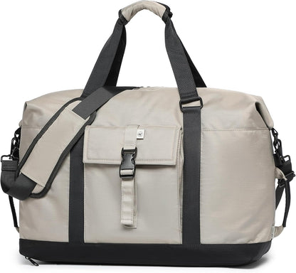 SUNNY BIRD Duffel with Utility Pouch, 40L Weekender Overnight Bag with Shoe Compartment for Travel and Sports (Grey and black)