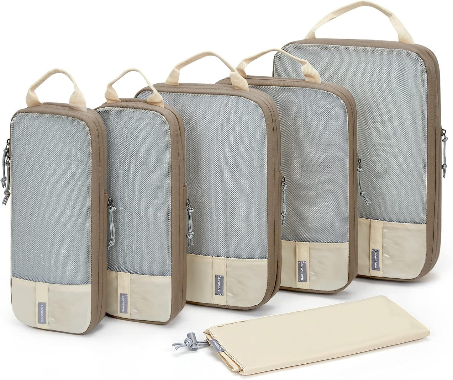 BAGSMART 6 Set Compression Packing Cubes - Lightweight Travel Essentials, Durable Luggage Organizer