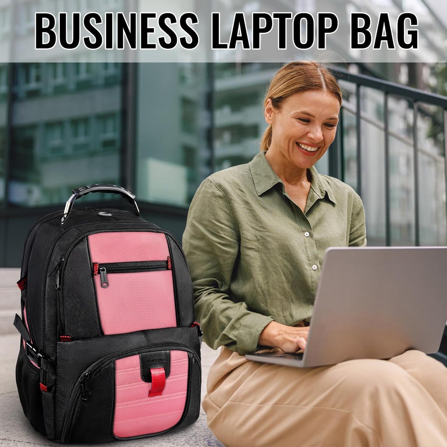 YOREPEK Travel Backpack, Extra Large 50L Laptop Backpacks for Men Women, Water Resistant College Backpack Airline Approved Business Work Bag with USB Charging Port Fits 17 Inch Computers, Pink