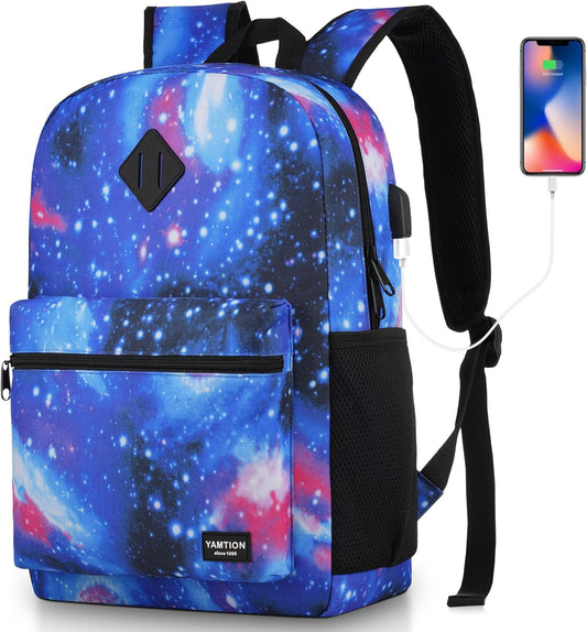 Unisex School Backpack,Casual Bookbag Adults and Teens Schoolbag with USB Port for High School College Office Work Travel