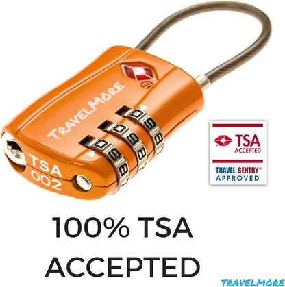 6 Pack TSA Approved Travel Combination Cable Luggage Locks for Suitcases & Backpacks - Orange