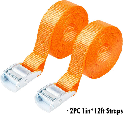 Cartman 1" x 12' Lashing Straps Cargo Tie-Down Strap Up to 600lbs, 2pk Orange