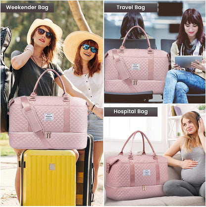 LOVEVOOK Travel Duffle Bag,Weekender Bags for Women with Shoe Compartment，Carry on Overnight Bag with Toiletry Bag,Gym Duffel Bag with Wet Pocket, Hospital Bags for Labor and Delivery
