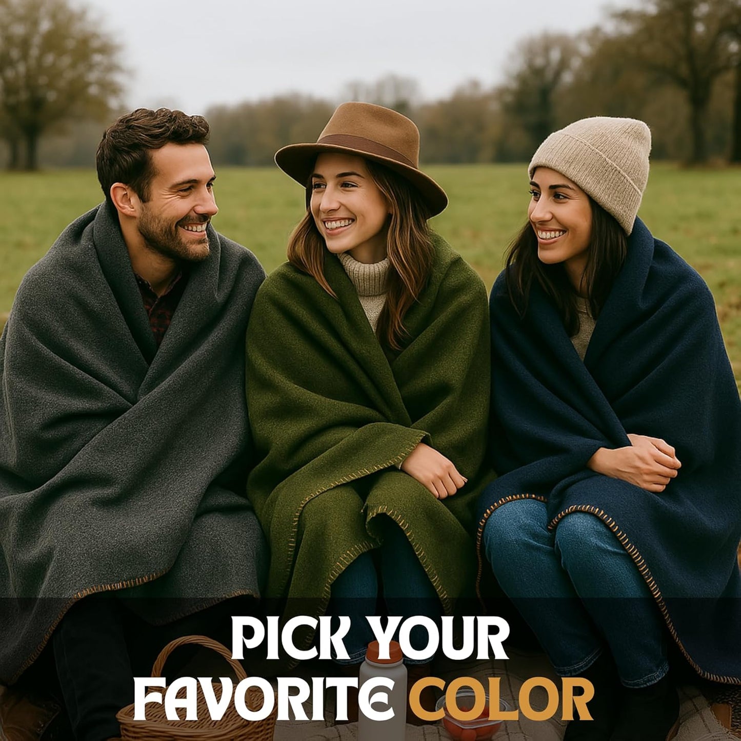 Wool Camping Blanket – 70% Wool Heavy-Duty Military Style Throw, Warm & Washable, Fire Retardant Cover for Emergency, Survival & Outdoor Use – Perfect for Camping, Car, Home & Hiking, Navy 62x84