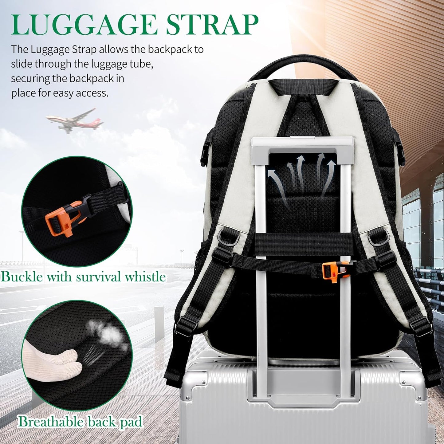 FENGDONG 17.3 inch Large Laptop Backpack Durable Waterproof Travel College Backpack Bookbag for Men & Women Business Backpack with USB Charging Port,Headset Port Beige