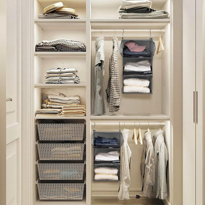 MAX Houser 3 Tier Shelf Hanging Closet Organizer, Space Saver,Closet Hanging Shelf with 2 Sturdy Hooks for Storage, Foldable (Grey)