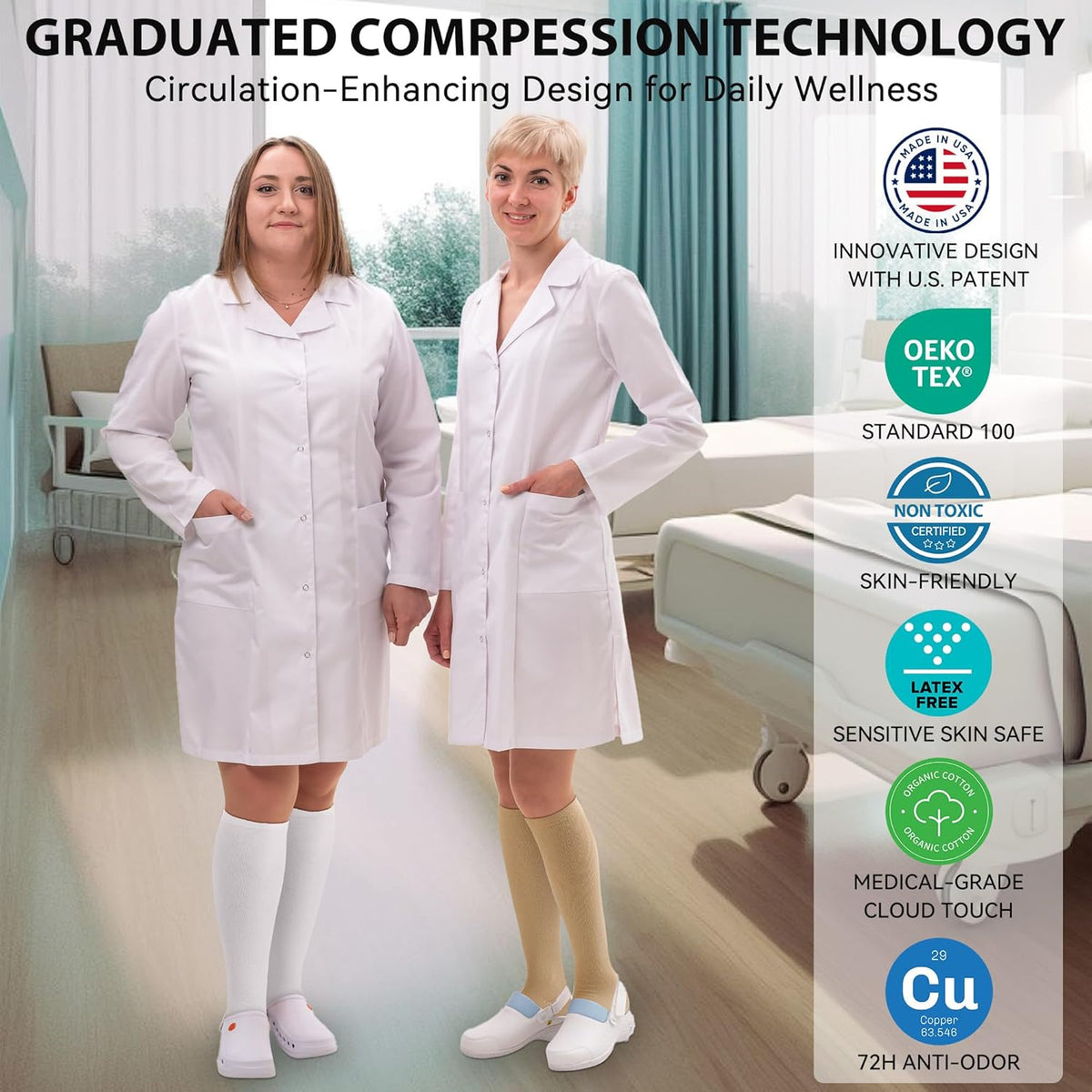 NEWZILL Copper Compression Socks for Women & Men 15-20mmHg Cotton Rich Odor Control Dress Socks for Business Casual Running Medical Athletic Support, Edema Diabetic Relief