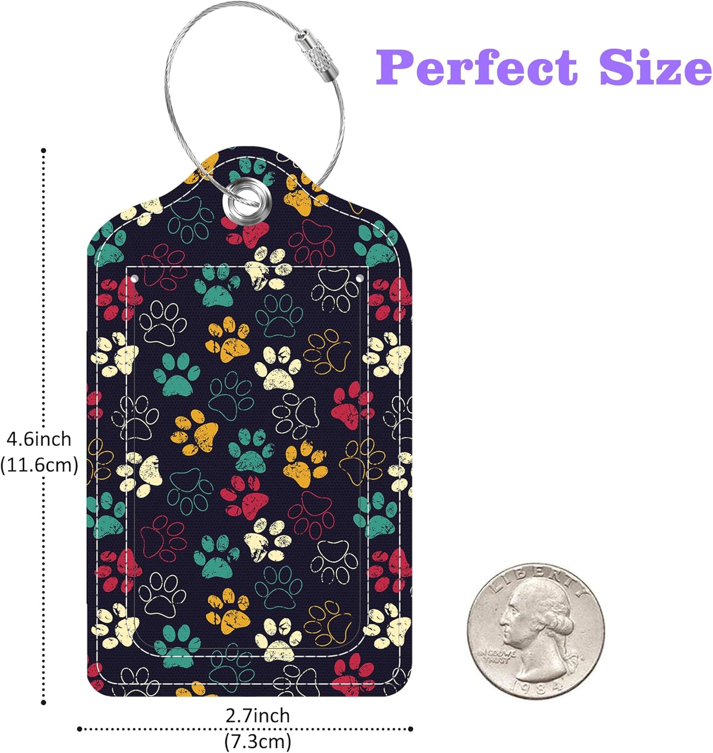 Luggage Tags for Suitcase Cute Cat Dog Paws 2 PCS Leather Travel Cruise Luggage Tag with Stainless Steel Loop Name ID Label Privacy Cover for Women Men Travel Bag Labels Set