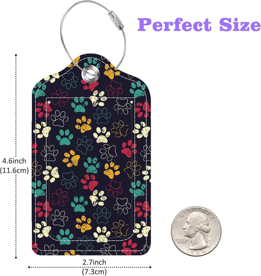Luggage Tags for Suitcase Cute Cat Dog Paws 2 PCS Leather Travel Cruise Luggage Tag with Stainless Steel Loop Name ID Label Privacy Cover for Women Men Travel Bag Labels Set