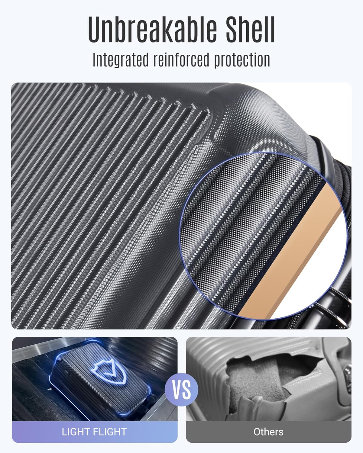 LIGHT FLIGHT Luggage Sets, Durable Hard Shell 3 Piece Set Suitcase with Spinner Wheels, Hardside Lightweight Luggage set with TSA Lock, Large Travel Luggage Set (20" 24" 28"), Glacier Gray