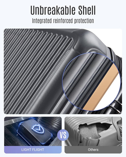 LIGHT FLIGHT Luggage Sets, Durable Hard Shell 3 Piece Set Suitcase with Spinner Wheels, Hardside Lightweight Luggage set with TSA Lock, Large Travel Luggage Set (20" 24" 28"), Glacier Gray