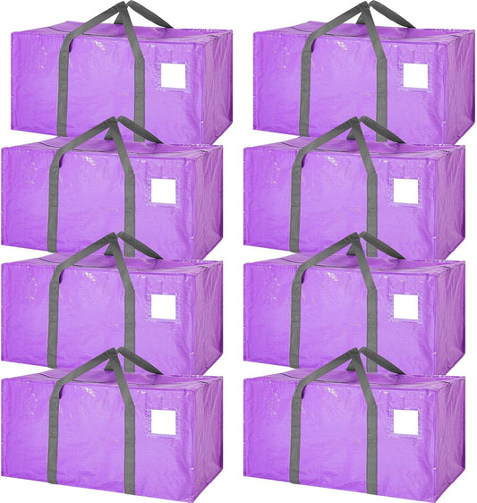 8 Pack Extra Large Moving Bags Heavy Duty Packing Bags with Extra Long Handles and Zippers Storage Totes for College Students Room Dorm Essentials Packing Supplies(Purple)