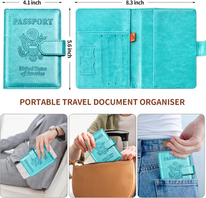 Herain Passport Holder for Travel Cruise Essentials, 2 Pcs Passport Cover Wallet Case Women Men Family, RFID Passports Book Card Holders Travel Accessorie Gifts Must Haves