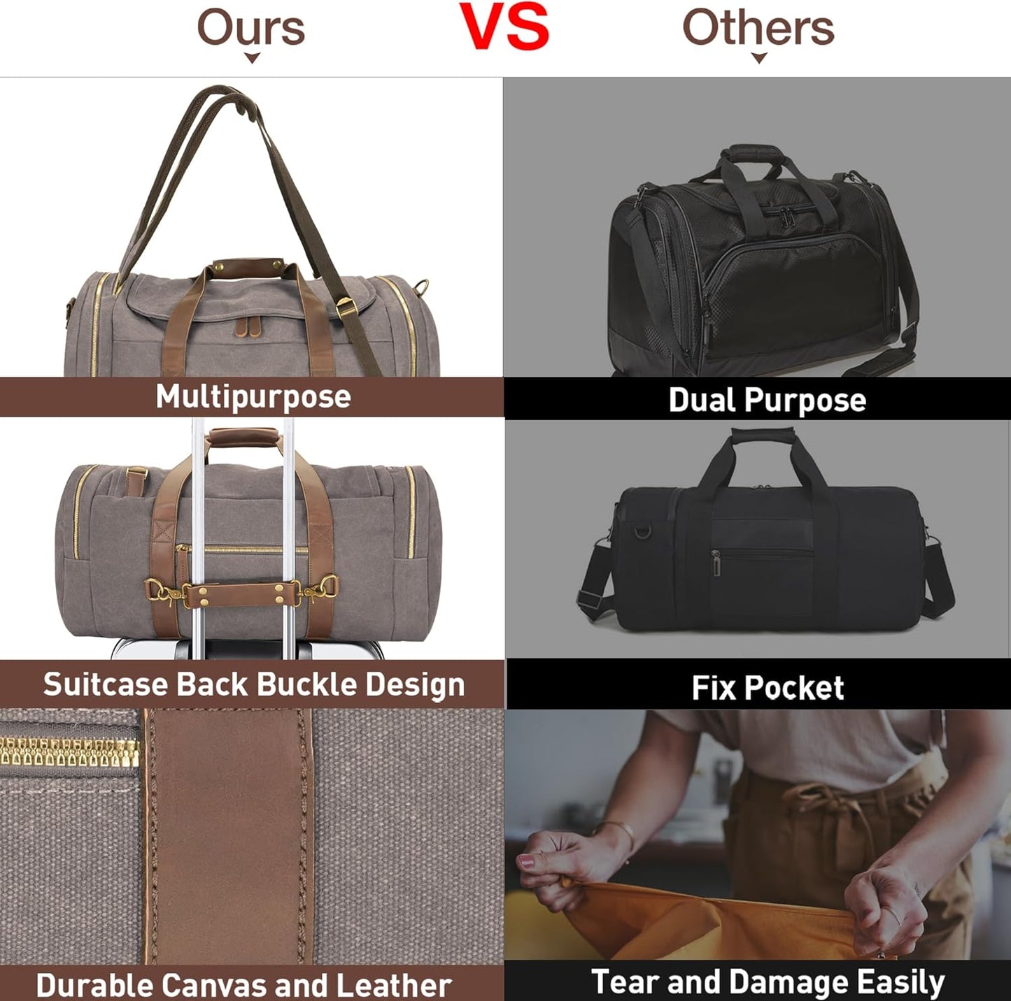 60L Travel Bags for Men, Nomad Canvas Duffle Bag Vintage Genuine Leather Travel Duffel Bag Multifunctional Weekender Overnight Backpack with Shoes Compartment (Grey, X Large-60L)