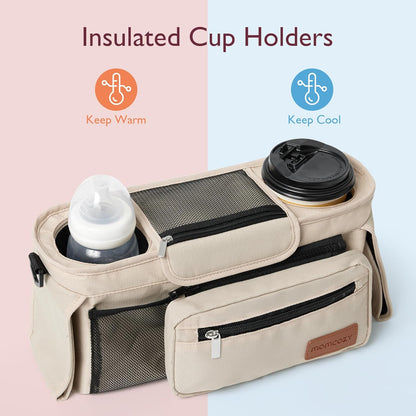Momcozy Universal Stroller Organizer with Insulated Cup Holder Detachable Phone Bag & Shoulder Strap, Fits for Stroller like Uppababy, Baby Jogger, Britax, BOB, Umbrella and Pet Stroller