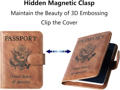 Airtag Passport Holder Cover Wallet Travel Essentials Leather Rfid Blocking Case Vacation Luggage Must Haves Travel Accessories for Men Women (117#Brown)