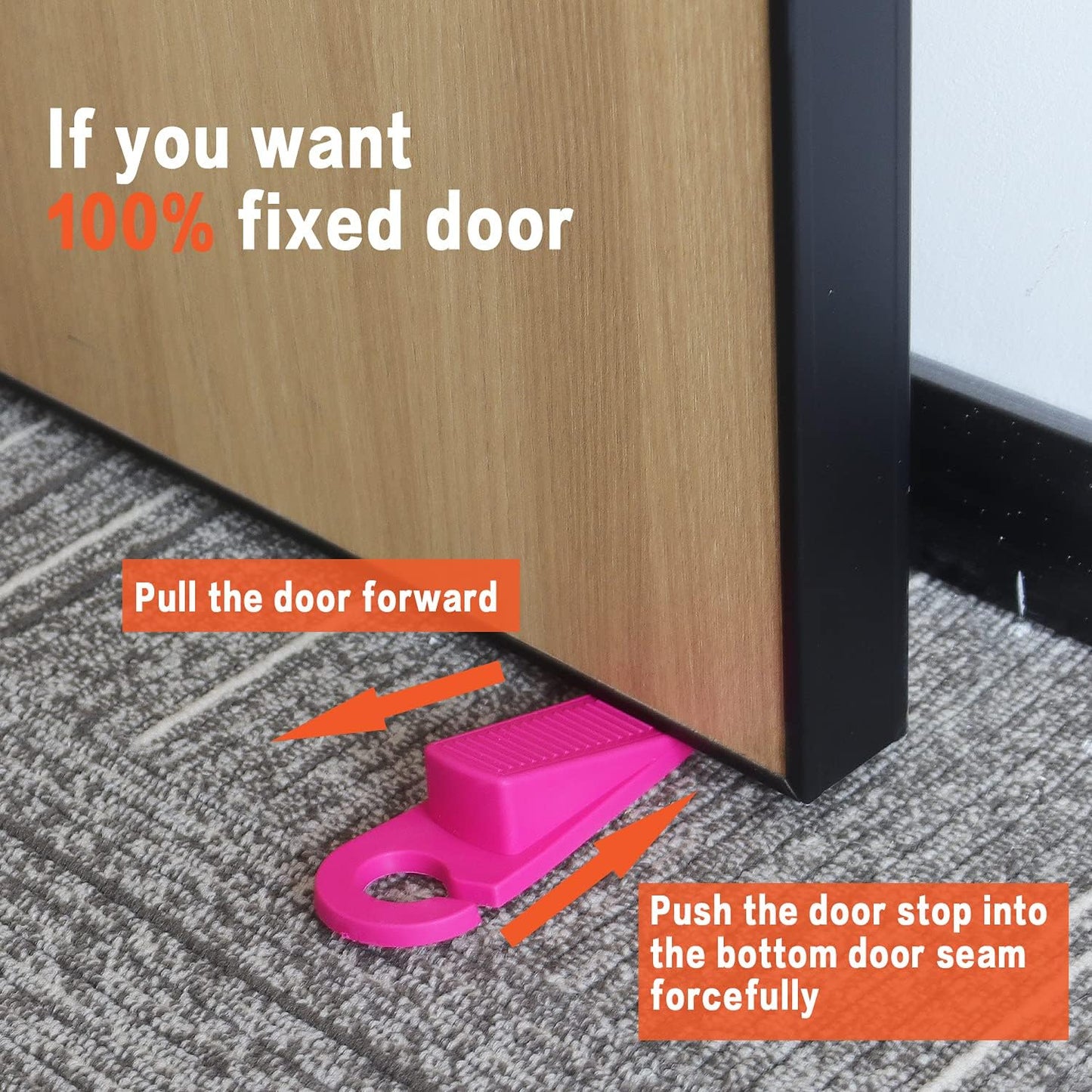 3 Pack Rubber Hook Type Door Stoppers 1 Inch Thick Door Stop Works on All Floor Surfaces, Control The Size of The Door Gaps and Prevent The Lock-Outs (Gray/Blue/Rose)