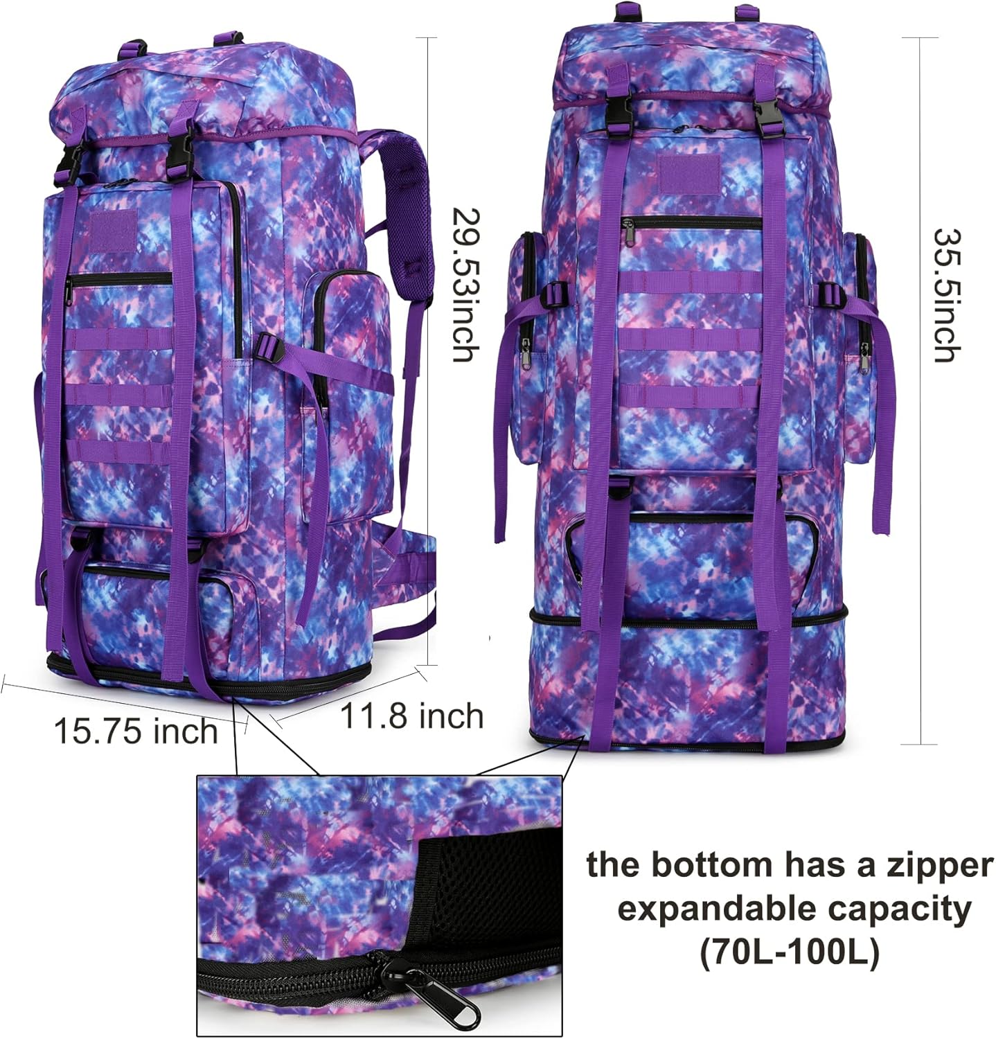 Hiking Backpack for Men 70L/100L Camping Backpack Military Rucksack Molle 3 Days Assault Pack for Climbing