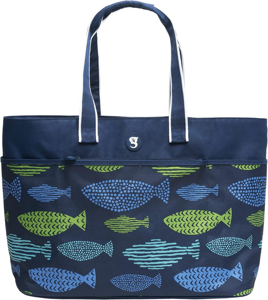 geckobrands Oversized Beach Tote – Large and Stylish Beach Bag with 4 Exterior Pockets and Zippered Internal Compartment