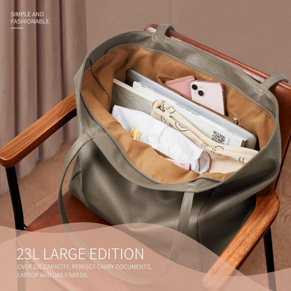 KALIDI Large Tote Bag Vegan Leather Casual Zipper Work Bag Weekender Hobo for Women 23L Oversize Shoulder Travel Purse