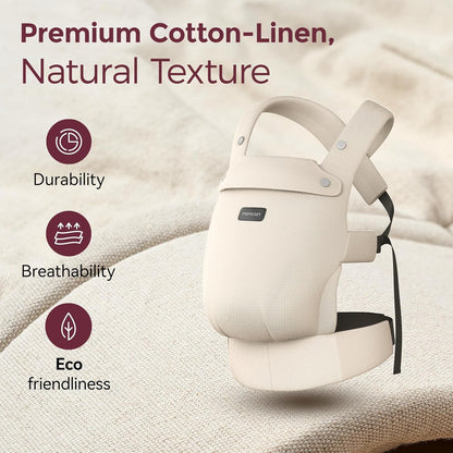 Momcozy Baby Carrier with Natural Cotton Linen, Built to Last, Ergonomic Design, 7-44lbs for Infant and Toddler, Lightweight and Comfortable, Hands-Free for Moms&Dads, Light Amber