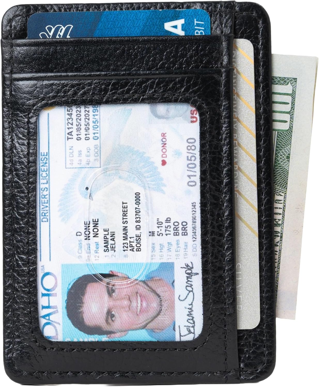 KARAKORAM Vertical Handcrafted Premium Leather Front Pocket Credit Card Holder with RIFD Protection | Artisan Made Slim Leather Wallet | Finger Glide Slots for Cards and ID (Jet Black)