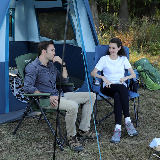 PORTAL Oversized Folding High Back Portable Lawn Chairs for Adults Outdoor Camp Sports Hunting Fishing Backyard with Hard Armrest Cup Holder Carrying Strap, Supports 400LBS, Green