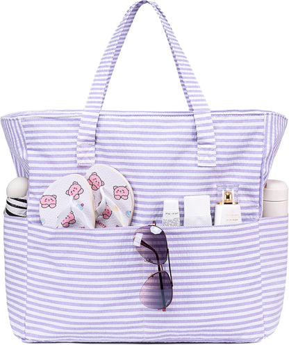 LEDAOU Beach Bag Waterproof Sandproof Women Tote Bag Pool Bag with Zipper for Gym Grocery Travel with Wet Pocket