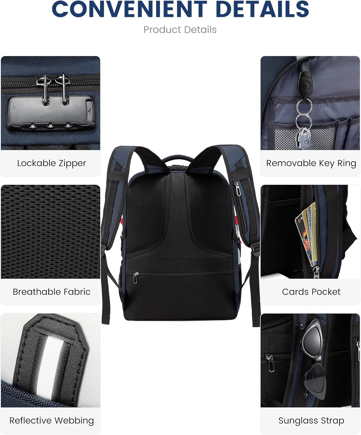 LOVEVOOK 17 inch Blue&White Travel Laptop Backpack with USB Charging Port, Anti-Theft, Water-Resistant, Modern Practical Unisex College/University Backpack