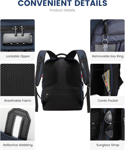 LOVEVOOK 17 inch Blue&White Travel Laptop Backpack with USB Charging Port, Anti-Theft, Water-Resistant, Modern Practical Unisex College/University Backpack