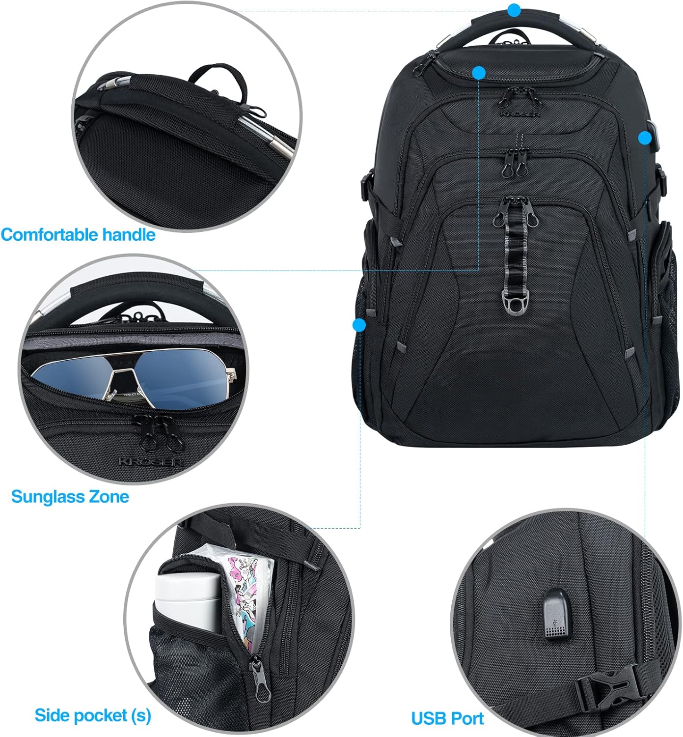 KROSER Travel Laptop Backpack 18.4 Inch XXXL Gaming Backpack with Hard Shell Saferoom RFID Pockets Water-Repellent Business College Daypack Stylish Laptop Bag for Men/Women-Black