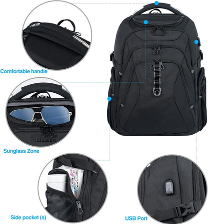 KROSER Travel Laptop Backpack 18.4 Inch XXXL Gaming Backpack with Hard Shell Saferoom RFID Pockets Water-Repellent Business College Daypack Stylish Laptop Bag for Men/Women-Black