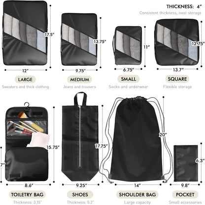WVM Packing Cubes for Travel, 8 Set Luggage Organizer Bags with Shoe Bag, Toiletry Bag & Laundry Bag, Travel Accessories Essentials Packing Organizer, Black