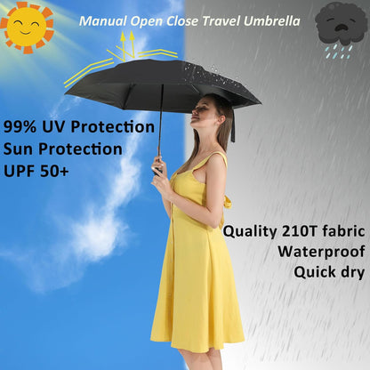 BAODINI Travel Mini Umbrella for Purse With Case Small Compact UV Sun Protection Lightweight Pocket Tiny Umbrella for Women Girls and Men