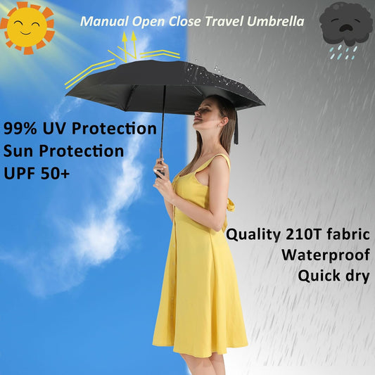 BAODINI Travel Mini Umbrella for Purse With Case Small Compact UV Sun Protection Lightweight Pocket Tiny Umbrella for Women Girls and Men