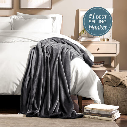 Bare Home Fleece Blanket - Throw Travel Blanket - Grey - Lightweight Blanket for Bed, Sofa, Couch, Movie Night, Camping, and Travel - Microplush - Ultra Soft Warm Blanket (Throw/Travel, Grey)
