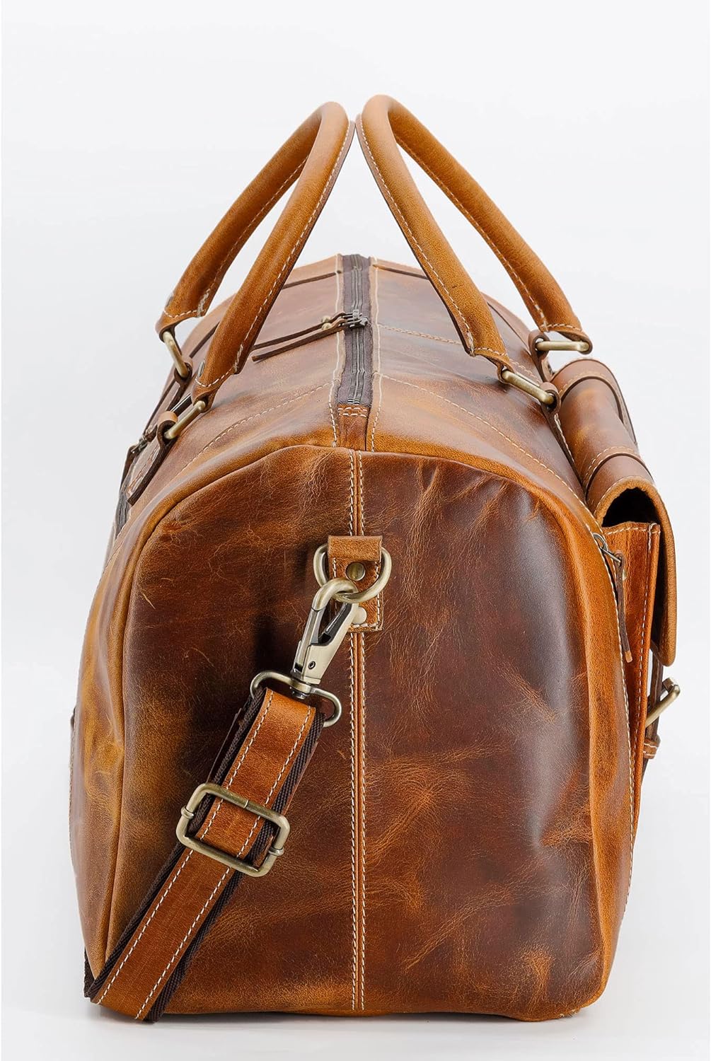 KomalC Leather Duffel Bags for Men and Women Full Grain Leather Travel Overnight Weekend Leather Bags Sports Gym Duffel for Men (Tan, 24 Inch)