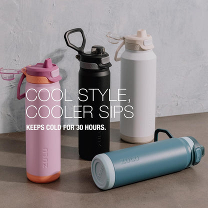 ZULU Powerfill Pro 24oz Stainless Steel Water Bottle with Quick Fill Lid, Triple Walled Vacuum Insulated Metal, Leak Proof Locking Lid, Sip and Chug, Reusable BPA Free, Ash