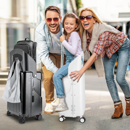 MRPLUM Ride On Luggage with Seat for Kids&Adults with Seat Belt,Hard Shell Lightweight Rolling Spinner Wheels Travel Luggage with TSA Lock,20 inch,White