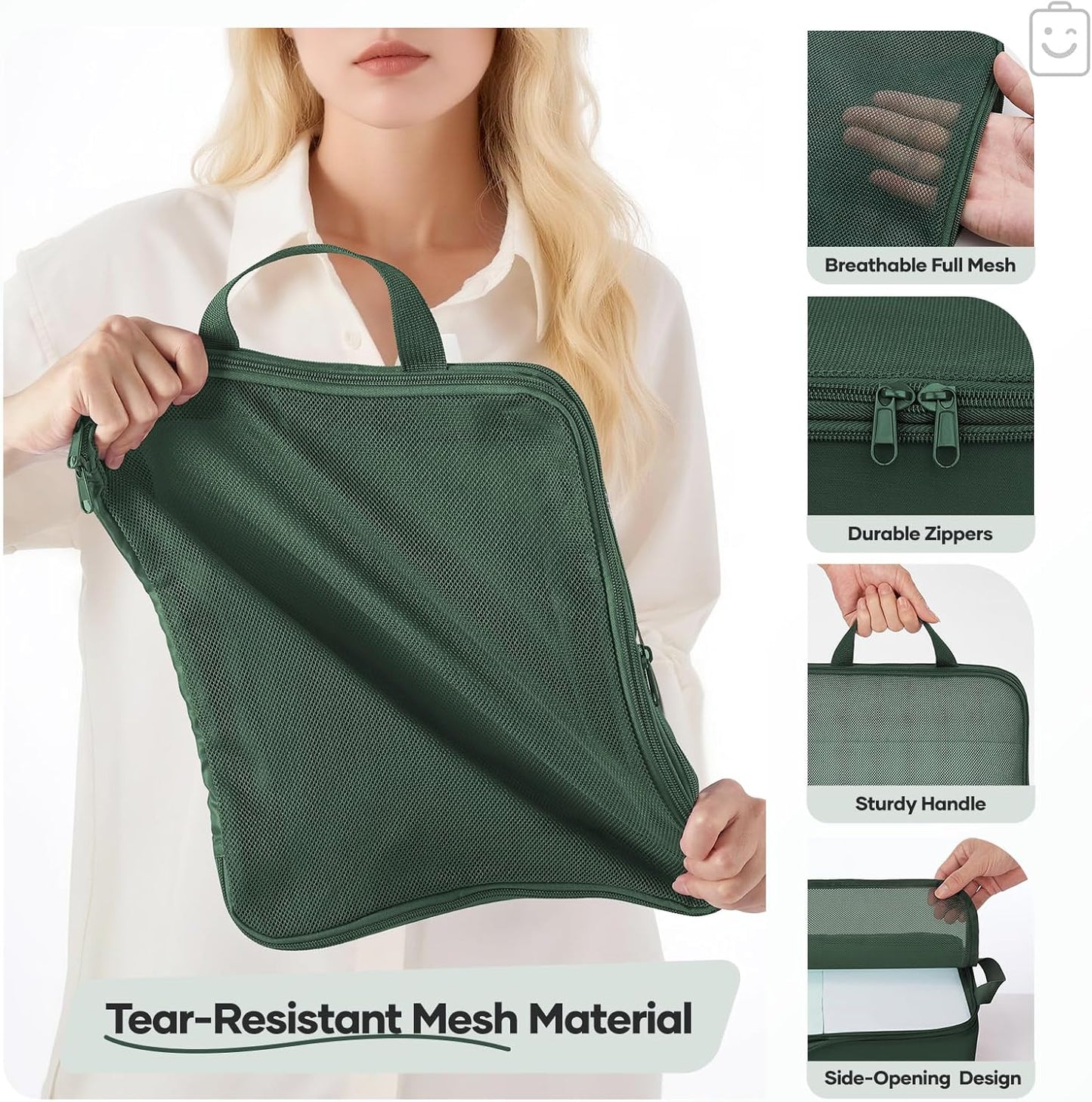 Veken 11 Set Compression Packing Cubes for Travel Essentials,Compressible Expandable Large Luggage Suitcase Organizer Bags for Clothing,Durable Space Saver Storage Bags with Toiletry Bags(Dark Green)